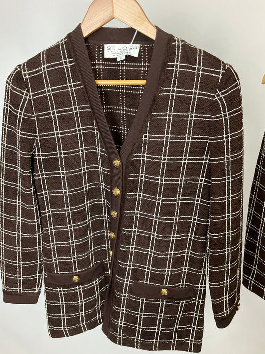 ST JOHN COLLECTION BROWN/WHITE SKIRT SUIT SZ 4