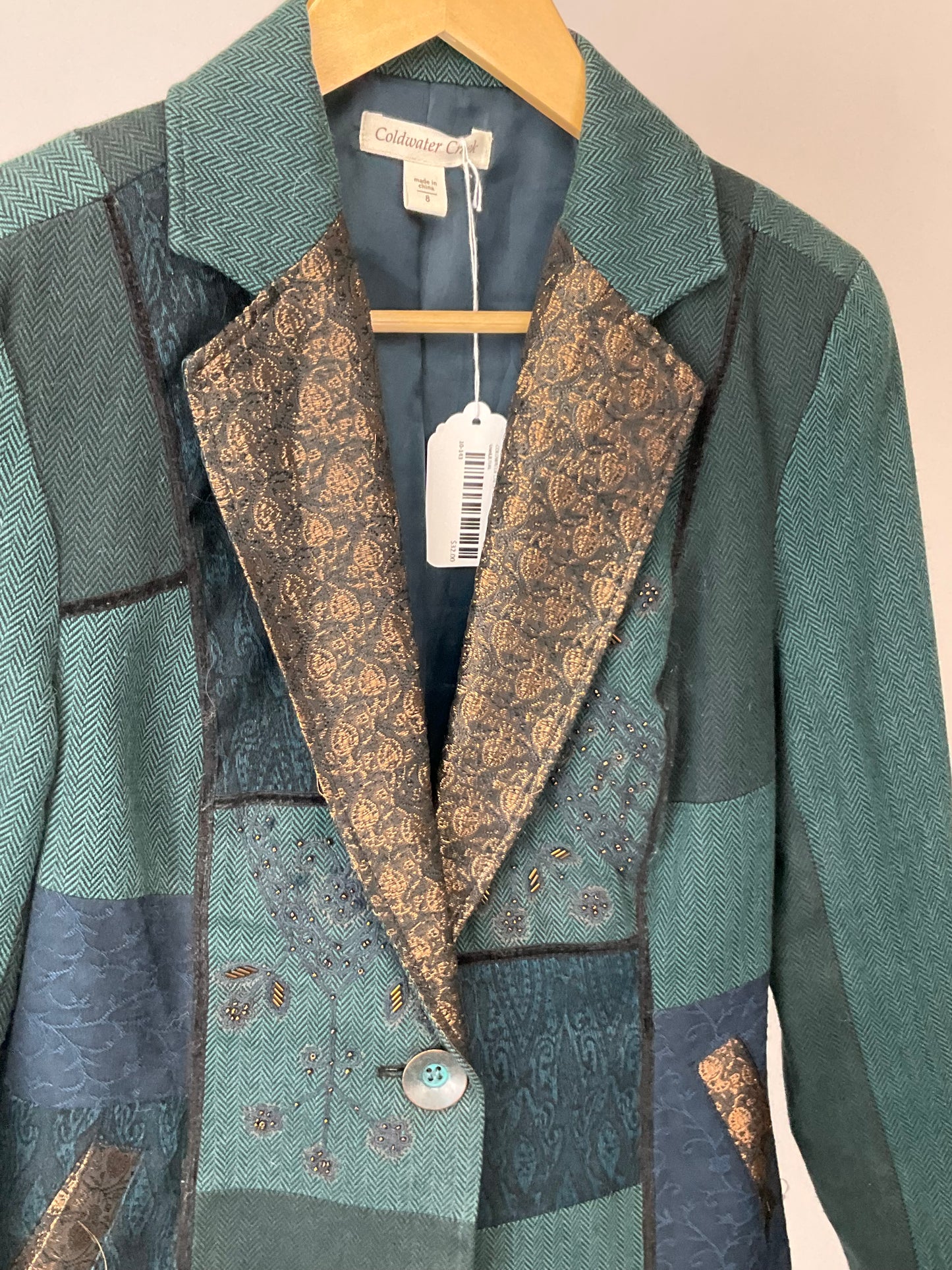 COLDWATER CREEK TEAL PATCHWORK BLAZER SZ 8
