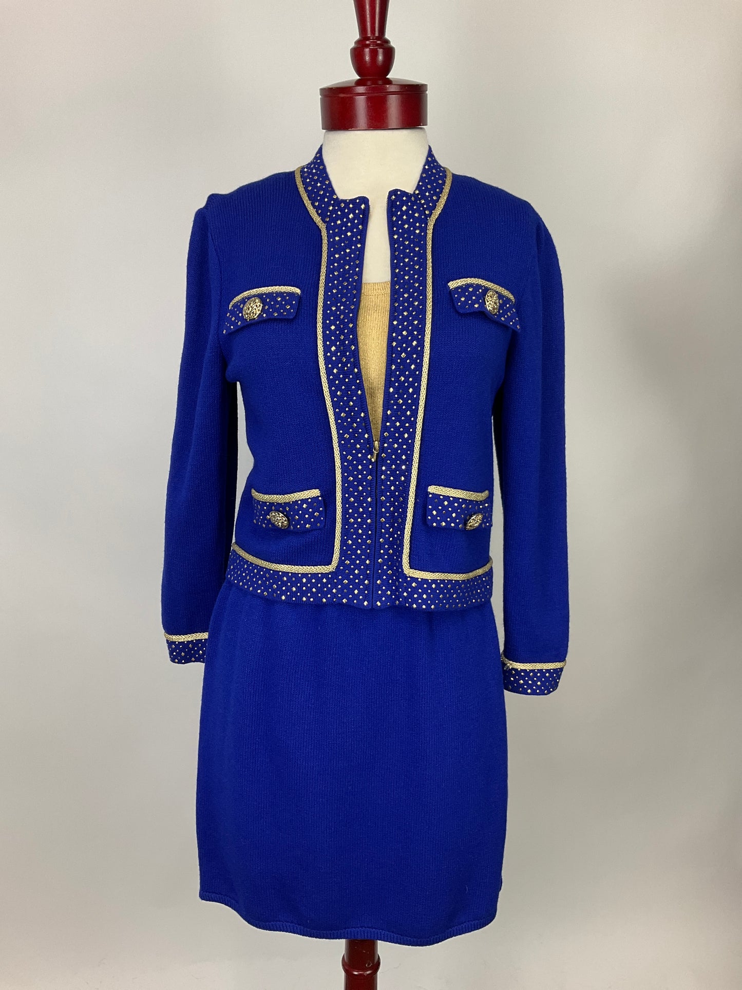 ST JOHN COLLECTION BLUE/GOLD 3 PIECE SUIT SZ S/6
