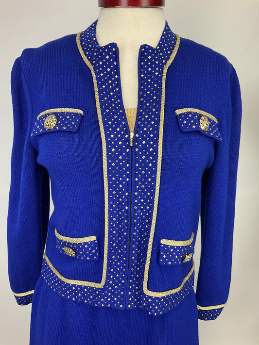 ST JOHN COLLECTION BLUE/GOLD 3 PIECE SUIT SZ S/6