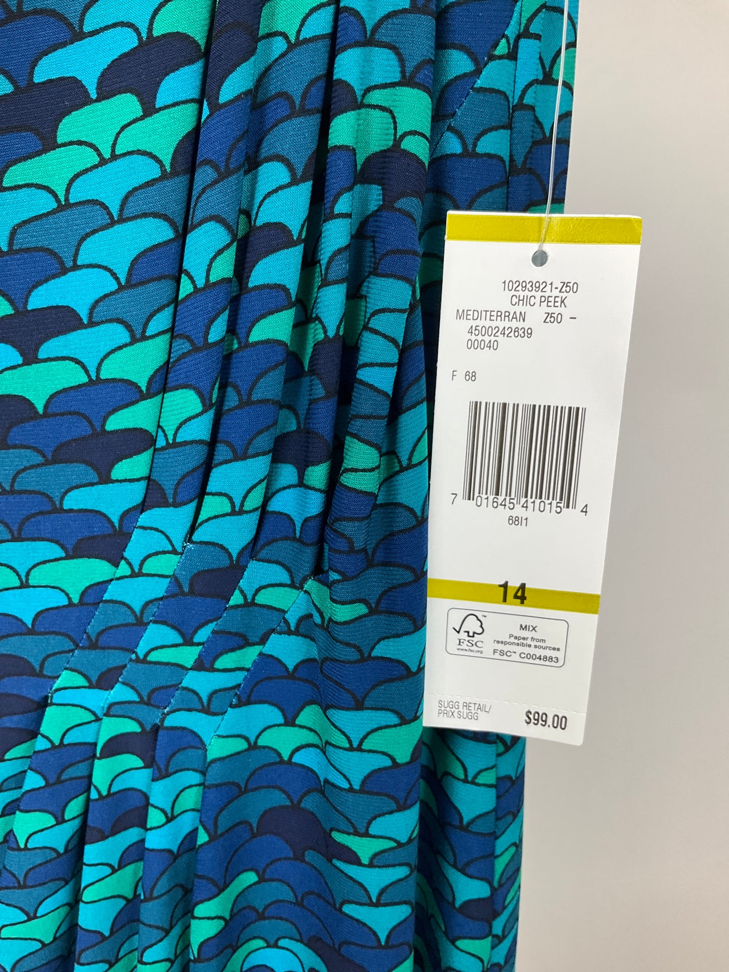 EVAN-PICONE GREEN/BLUE DRESS SZ 14