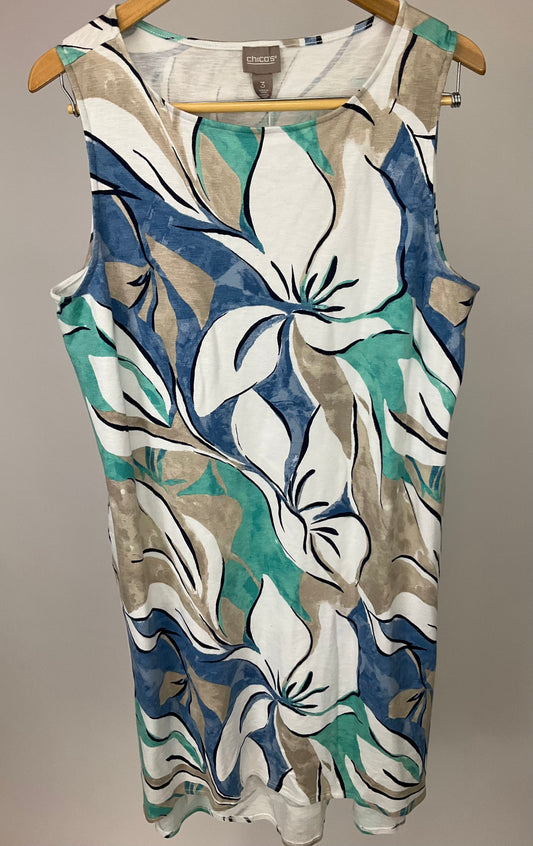 CHICO'S BLUE/TAN DRESS SZ 16