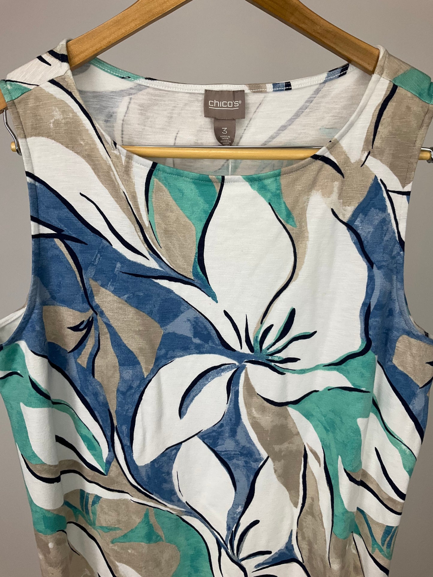 CHICO'S BLUE/TAN DRESS SZ 16