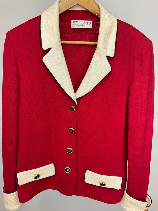ST JOHN COLLECTION RED CREAM SKIRT SUIT SZ 12-14
