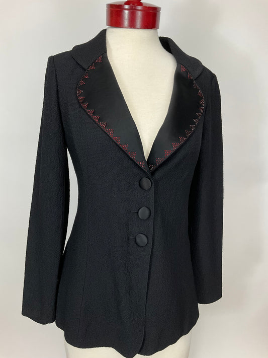 ST JOHN ESSENTIALS BLACK RED SKIRT SUIT SZ 8