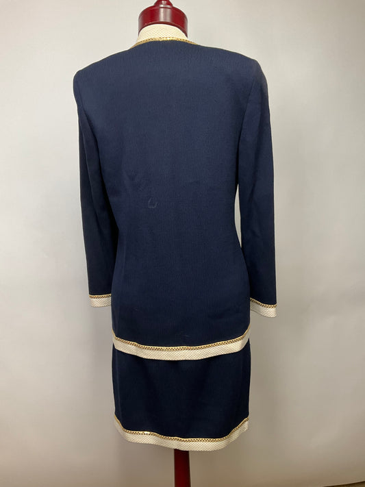 ST JOHN EVENING BLUE/CREAM SKIRT SUIT SZ 6/8