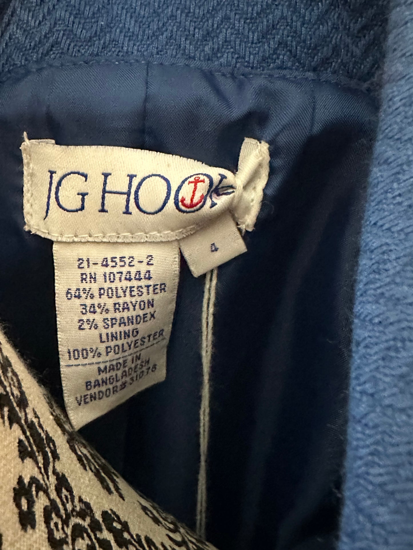 JG HOOK BLUE BLAZER SZ 4