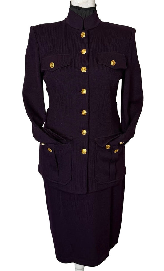 ST JOHN COLLECTION DARK PURPLE SKIRT SUIT