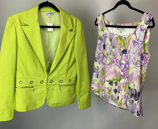 ST JOHN SPORT GREEN BLAZER/SHIRT SZ L