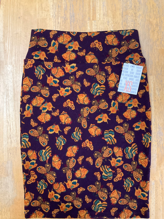 LULAROE BURGUNDY GOLD SKIRT SZ XS