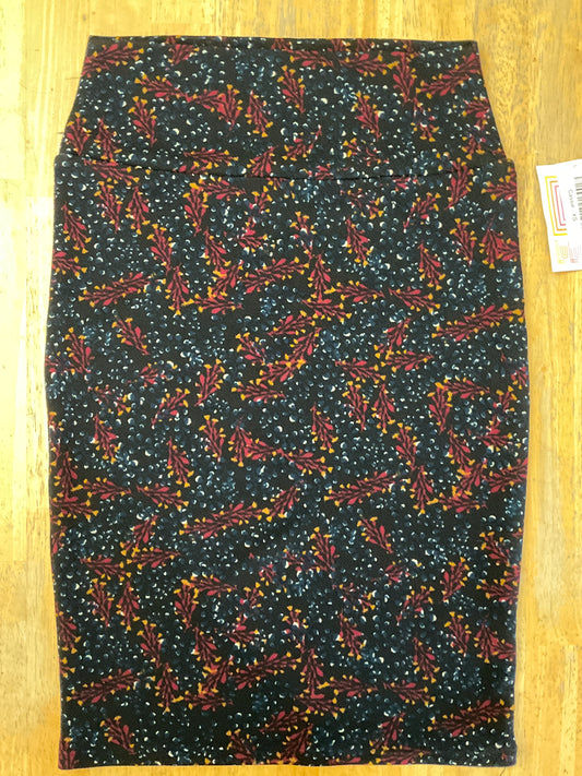 LULAROE BLUE/BURGUNDY/TAN SKIRT SZ XS