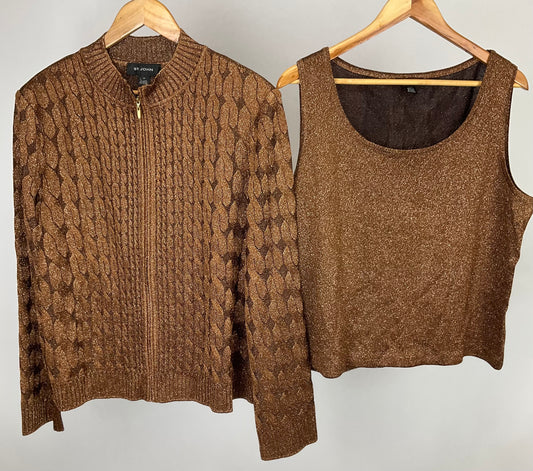 ST JOHN COPPER CARDIGAN SET SZ XL