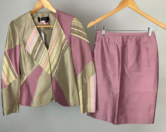 DANA BUCHMAN PINK/GREEN SKIRT SUIT SZ 2/4