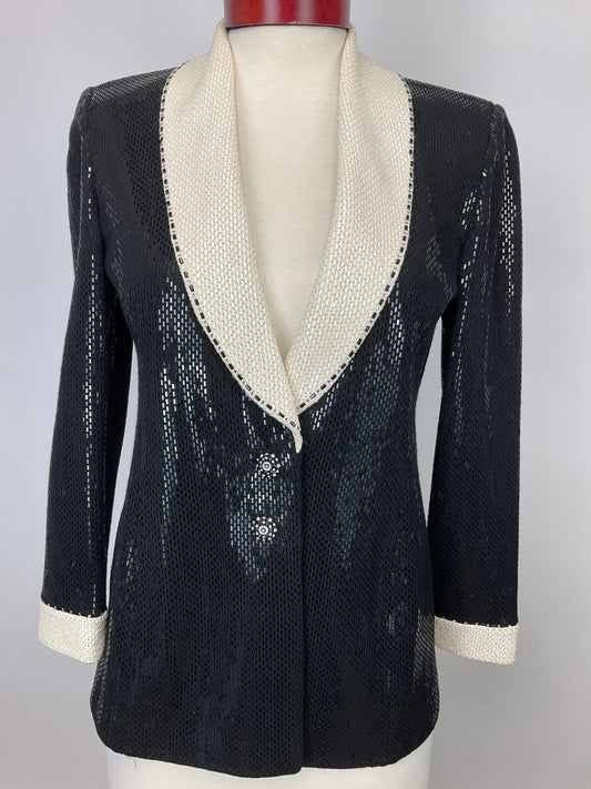 ST JOHN COUTURE BLACK/WHITE BLAZER SZ 2