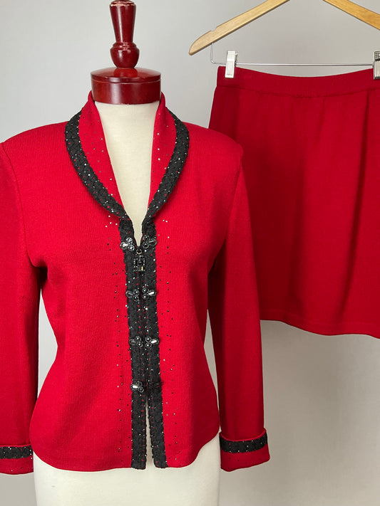 ST JOHN EVENING RED/BLACK SKIRT SUIT SZ 4/6