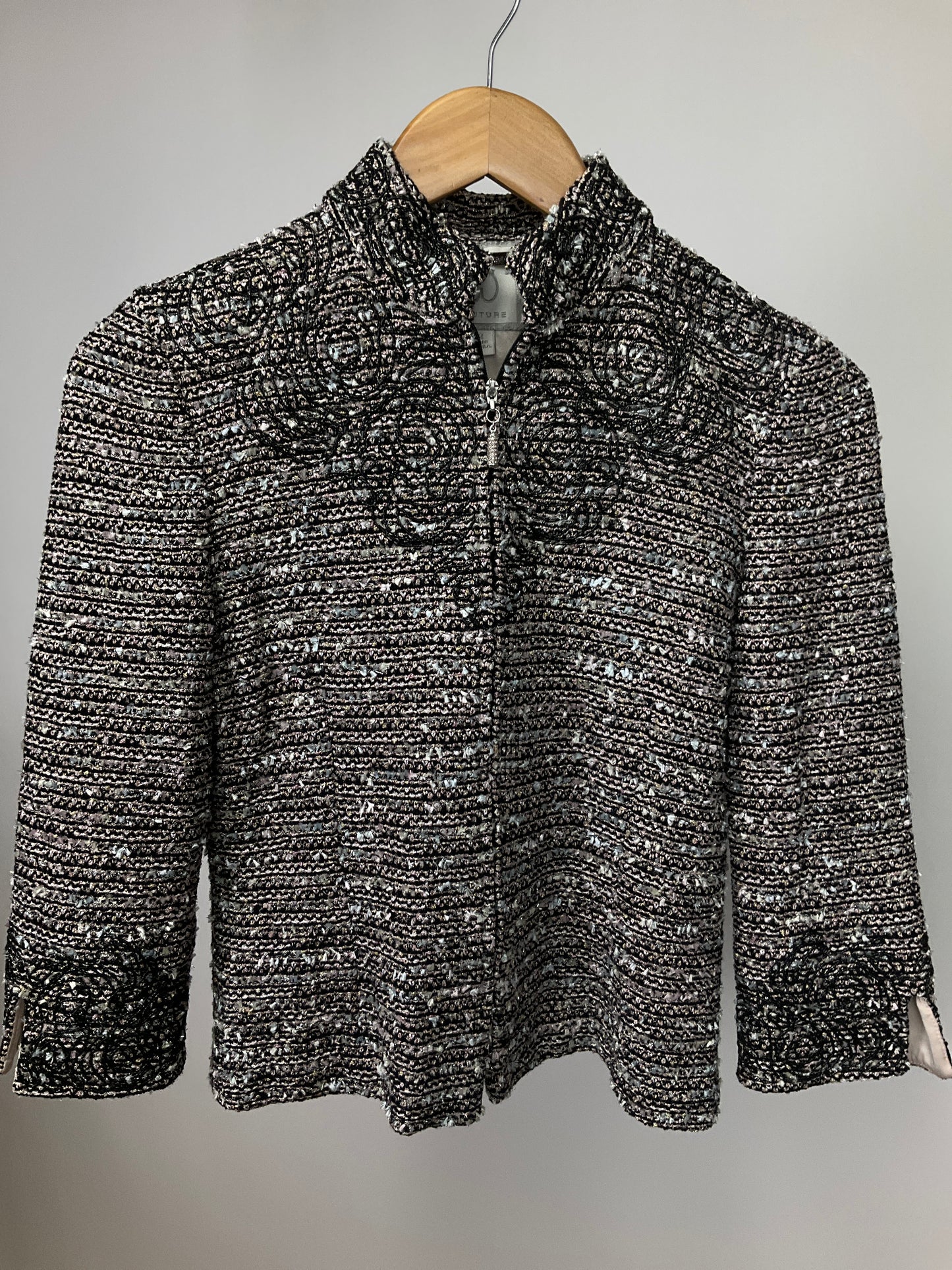 ST JOHN COUTURE SILVER BLAZER SZ 2