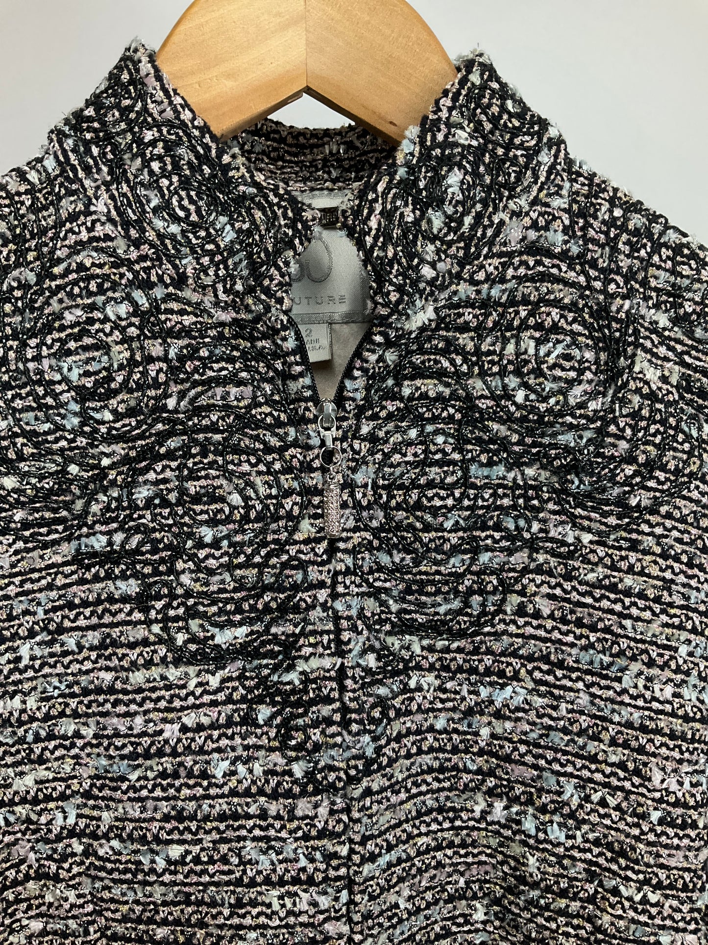 ST JOHN COUTURE SILVER BLAZER SZ 2