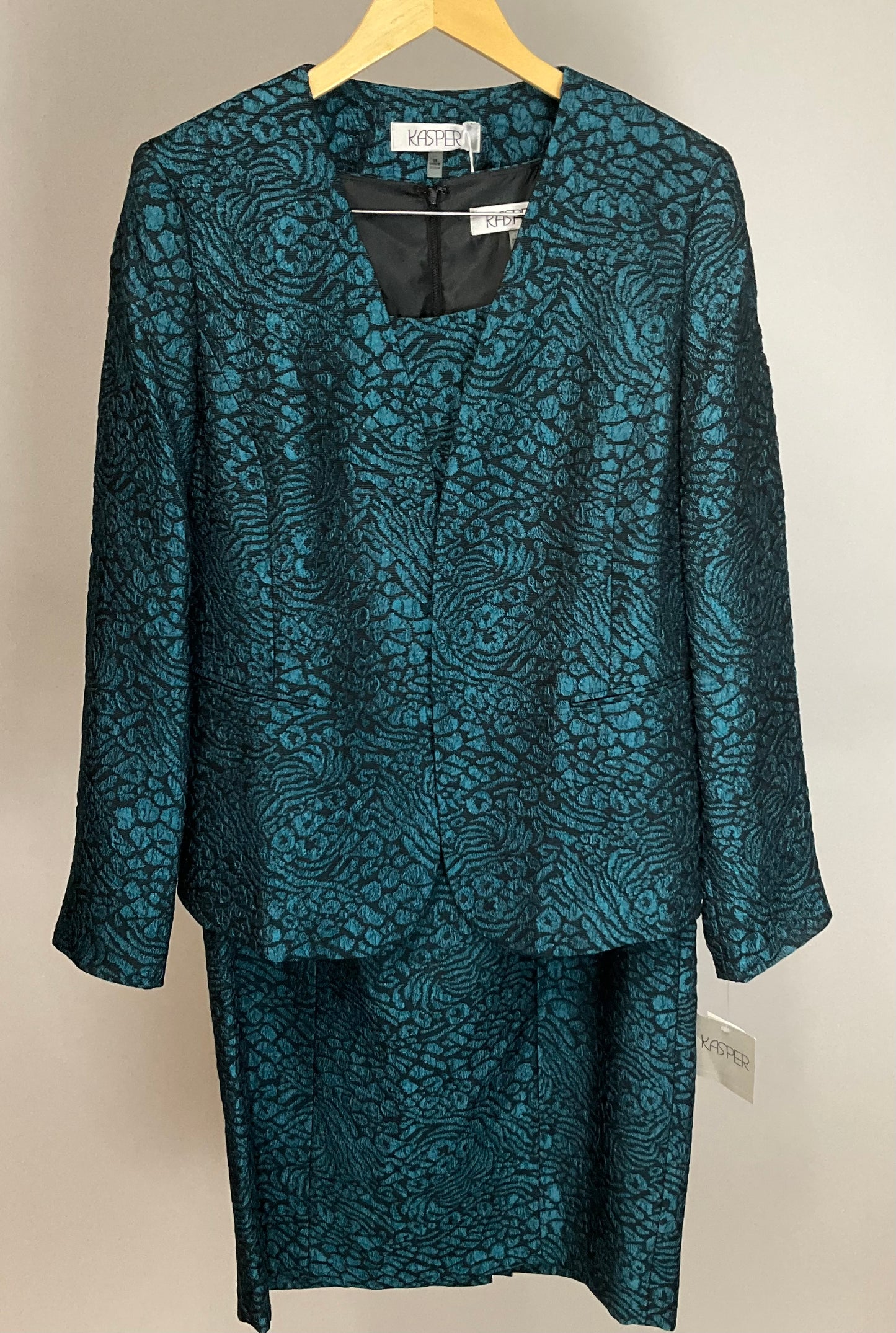KASPER TEAL/BLACK DRESS SUIT SZ 10/14