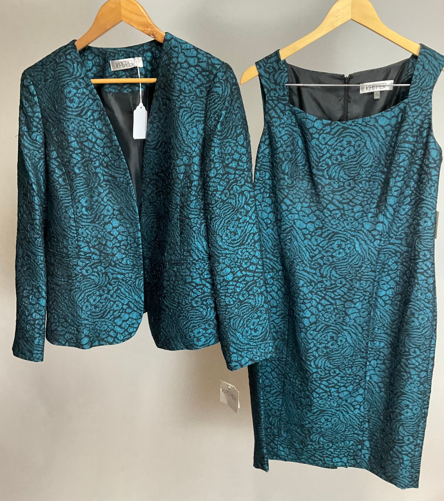 KASPER TEAL/BLACK DRESS SUIT SZ 10/14