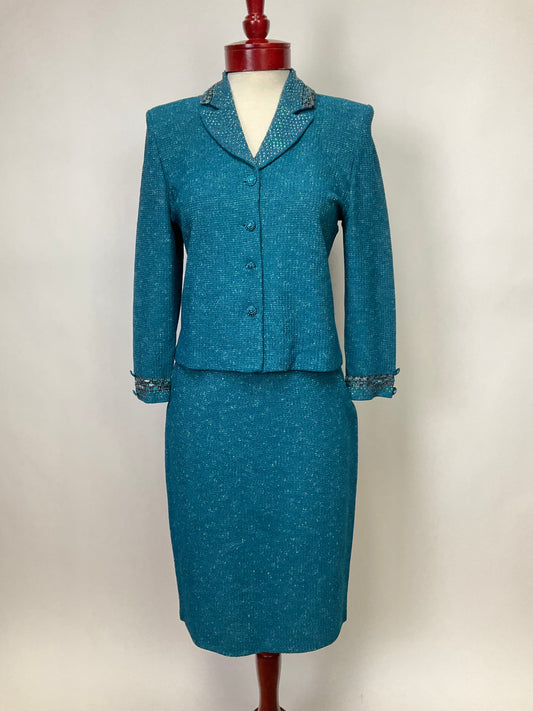 ST JOHN COLLECTION TEAL SKIRT SUIT SZ 6