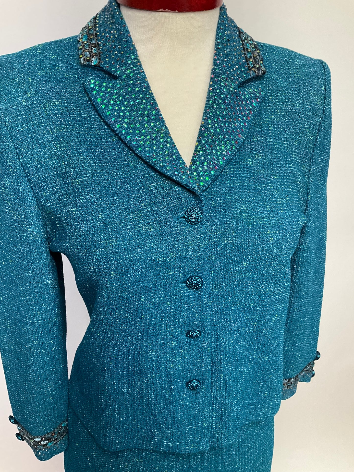 ST JOHN COLLECTION TEAL SKIRT SUIT SZ 6