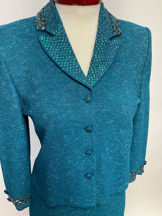ST JOHN COLLECTION TEAL SKIRT SUIT SZ 6