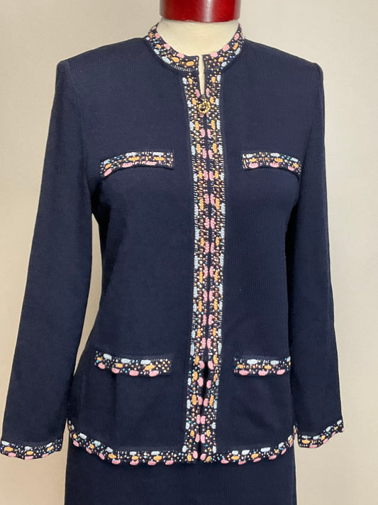 ST JOHN COLLECTION NAVY BLUE SKIRT SUIT SZ 4