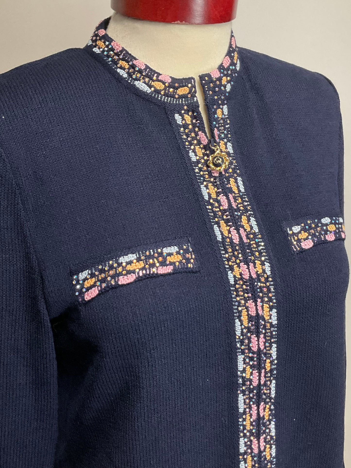 ST JOHN COLLECTION NAVY BLUE SKIRT SUIT SZ 4