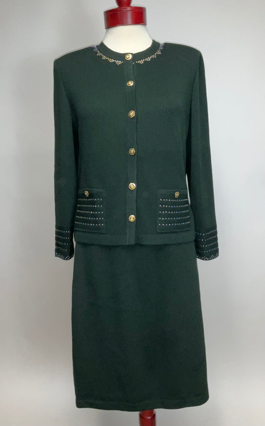 ST JOHN COLLECTION HUNTER GREEN SKIRT SUIT SZ 10