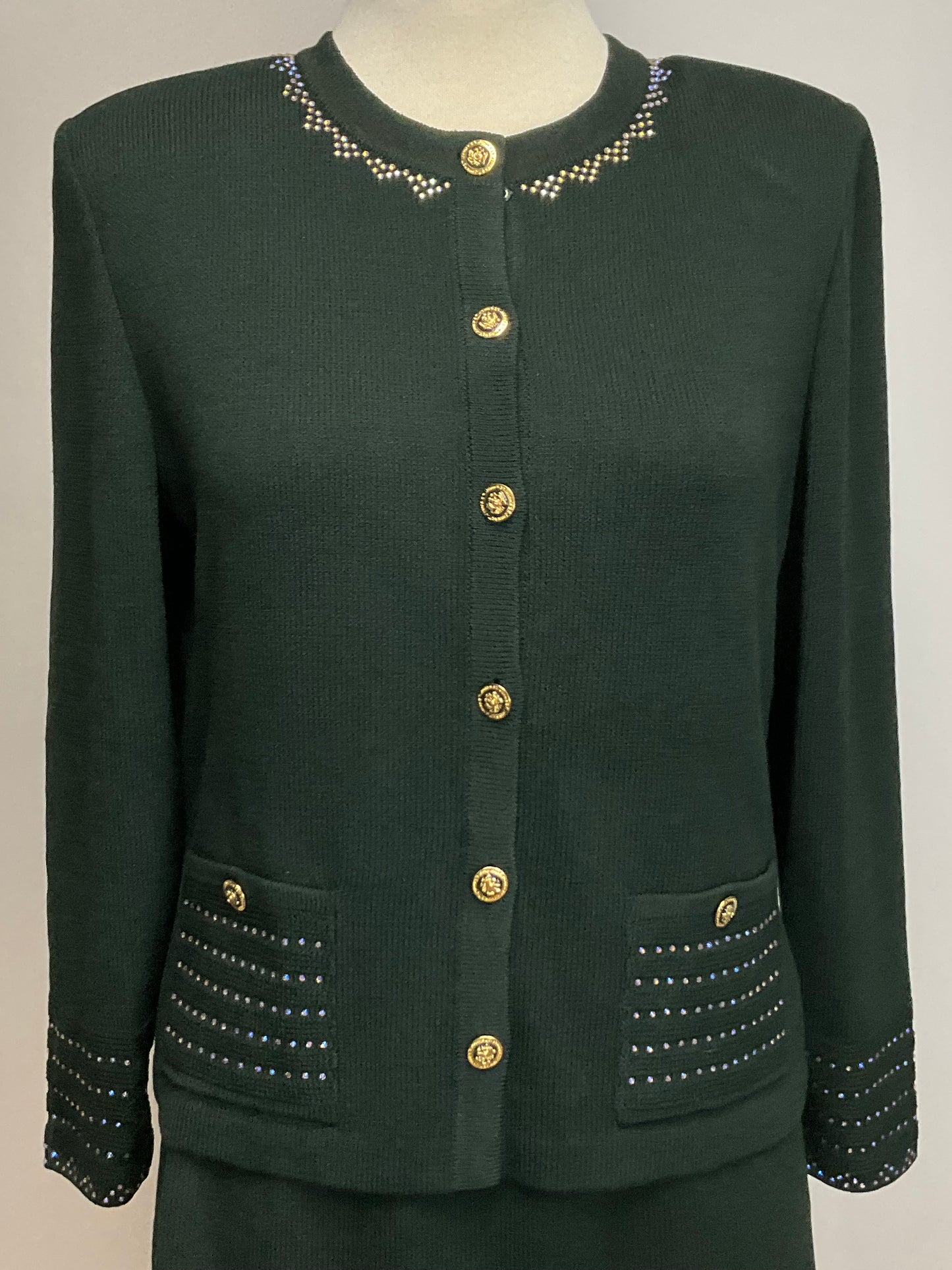 ST JOHN COLLECTION HUNTER GREEN SKIRT SUIT SZ 10