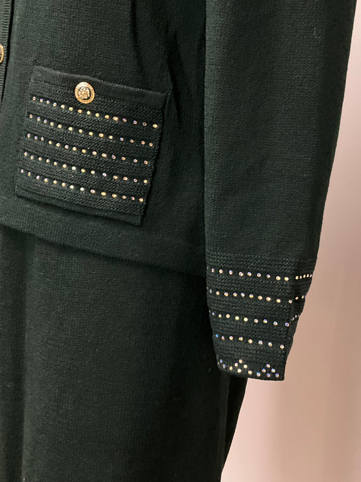 ST JOHN COLLECTION HUNTER GREEN SKIRT SUIT SZ 10