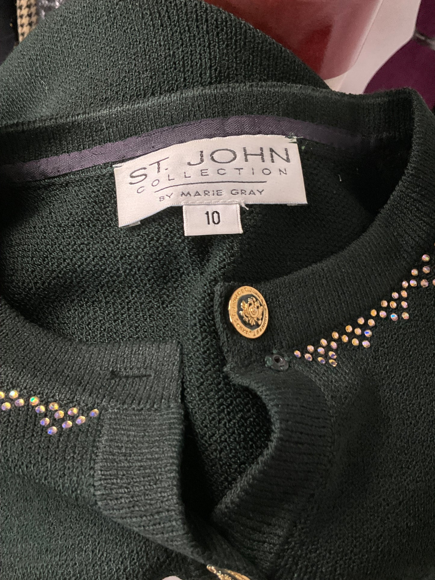 ST JOHN COLLECTION HUNTER GREEN SKIRT SUIT SZ 10