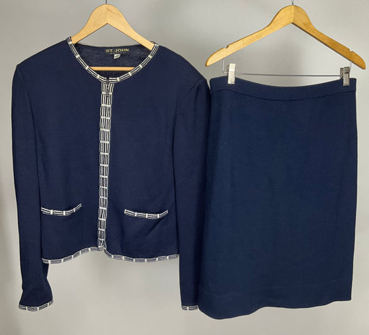 ST JOHN BASICS BLUE SKIRT SUIT SZ 14
