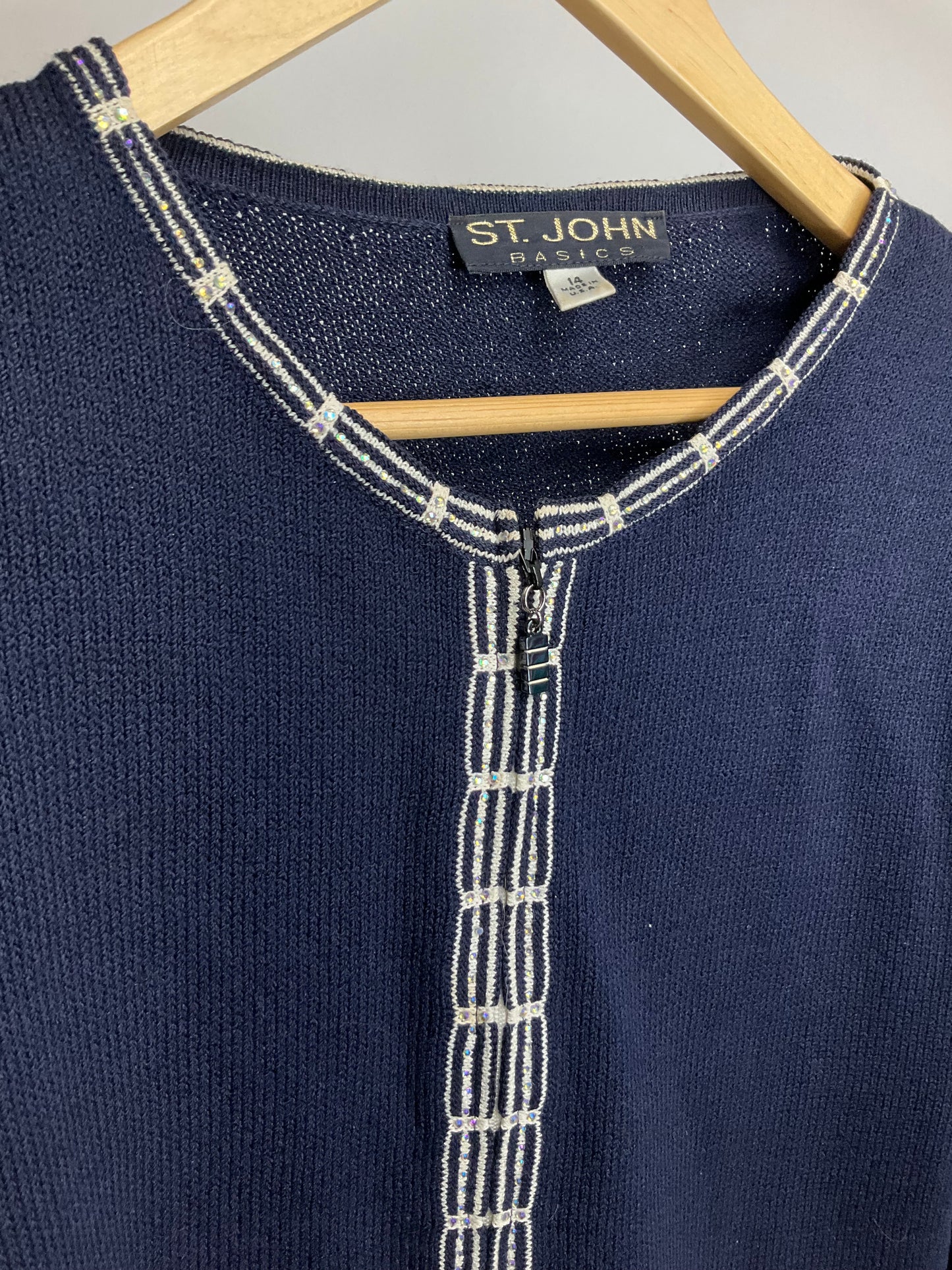 ST JOHN BASICS BLUE SKIRT SUIT SZ 14