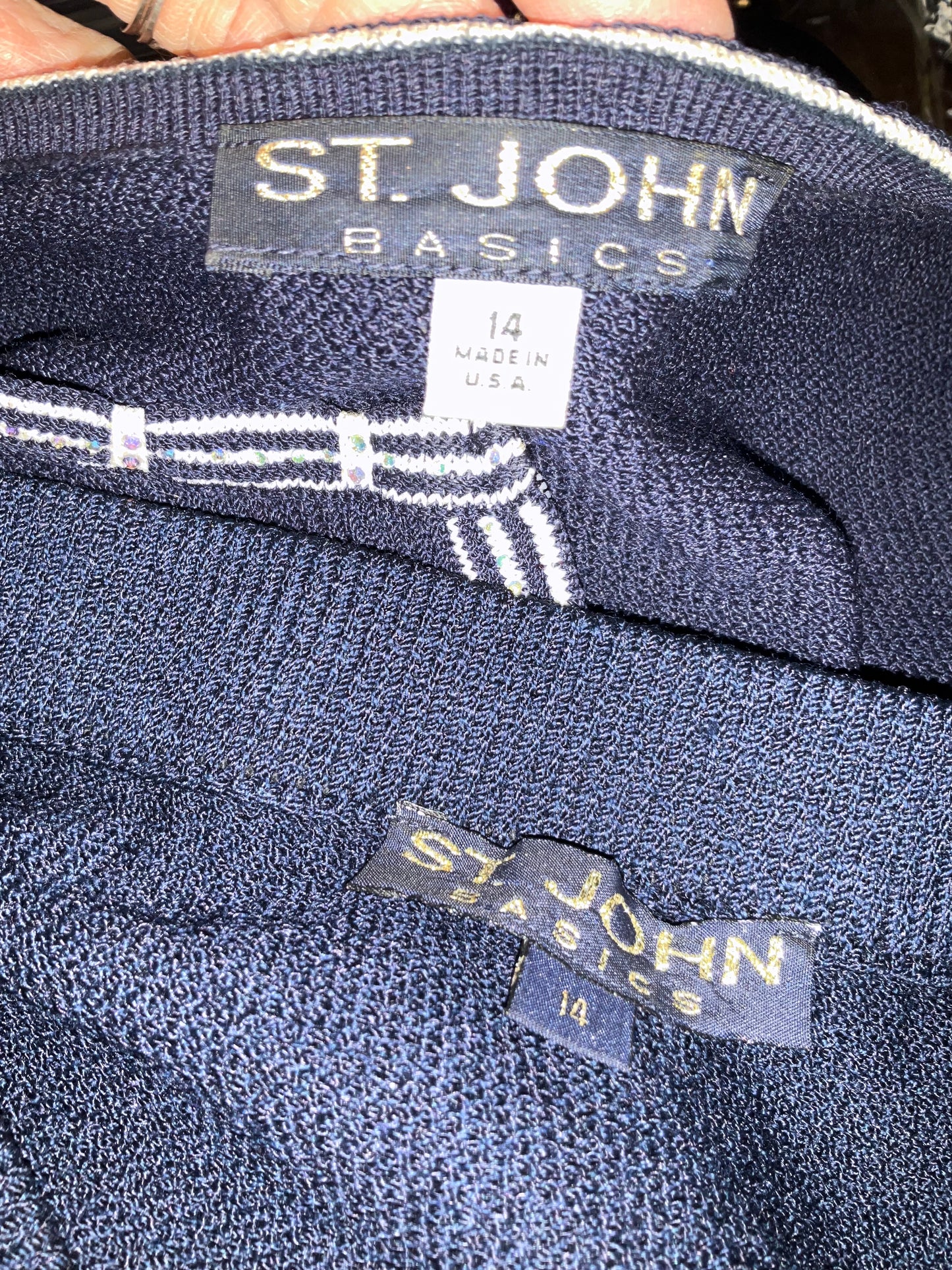 ST JOHN BASICS BLUE SKIRT SUIT SZ 14