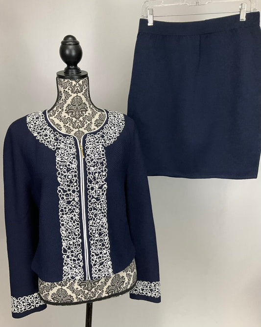 ST JOHN COLLECTION NAVY BLUE SKIRT SUIT SZ 10