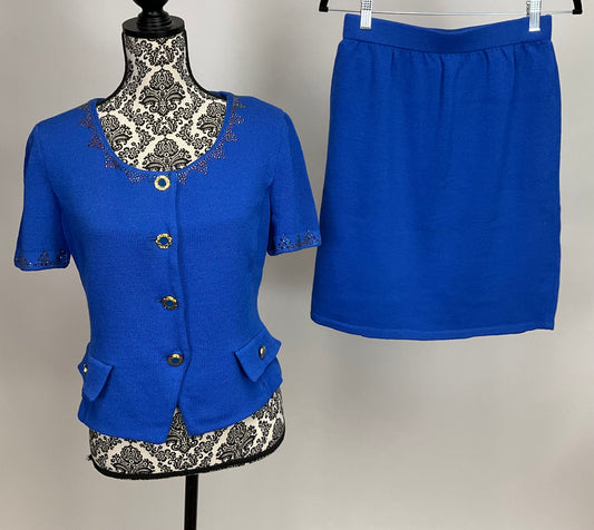 ST JOHN COLLECTION ROYAL BLUE SKIRT SUIT SZ 10