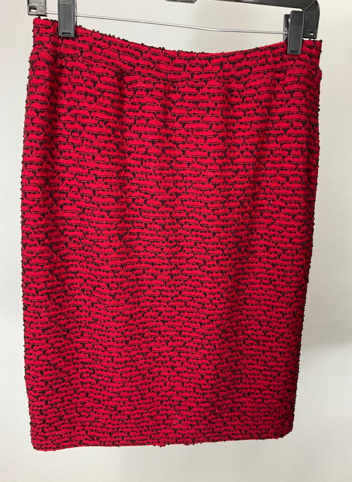 ST JOHN ESSENTIALS BLACK RED SKIRT SUIT SZ 8