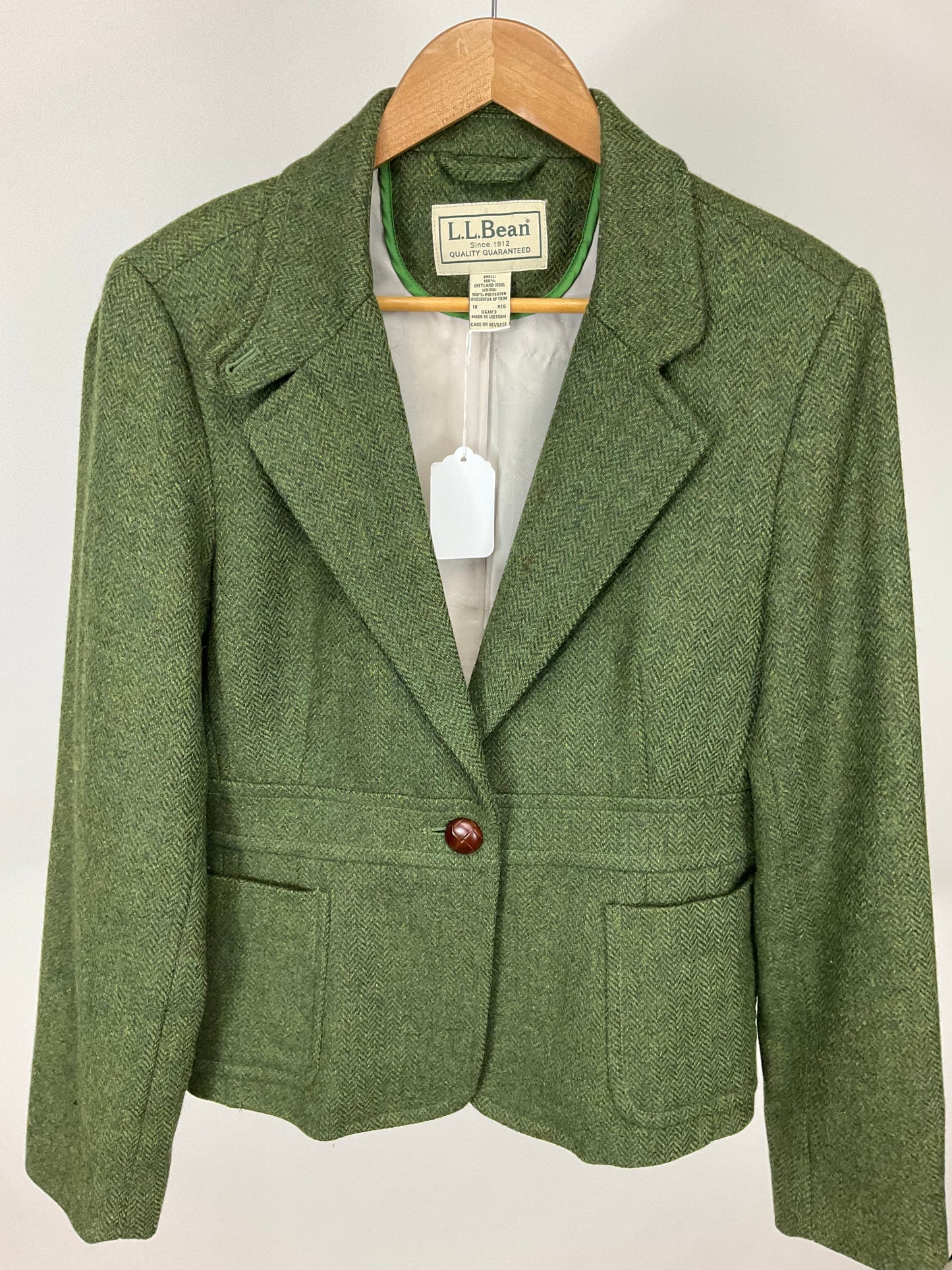 LL BEAN GREEN WOOL BLAZER SZ 16