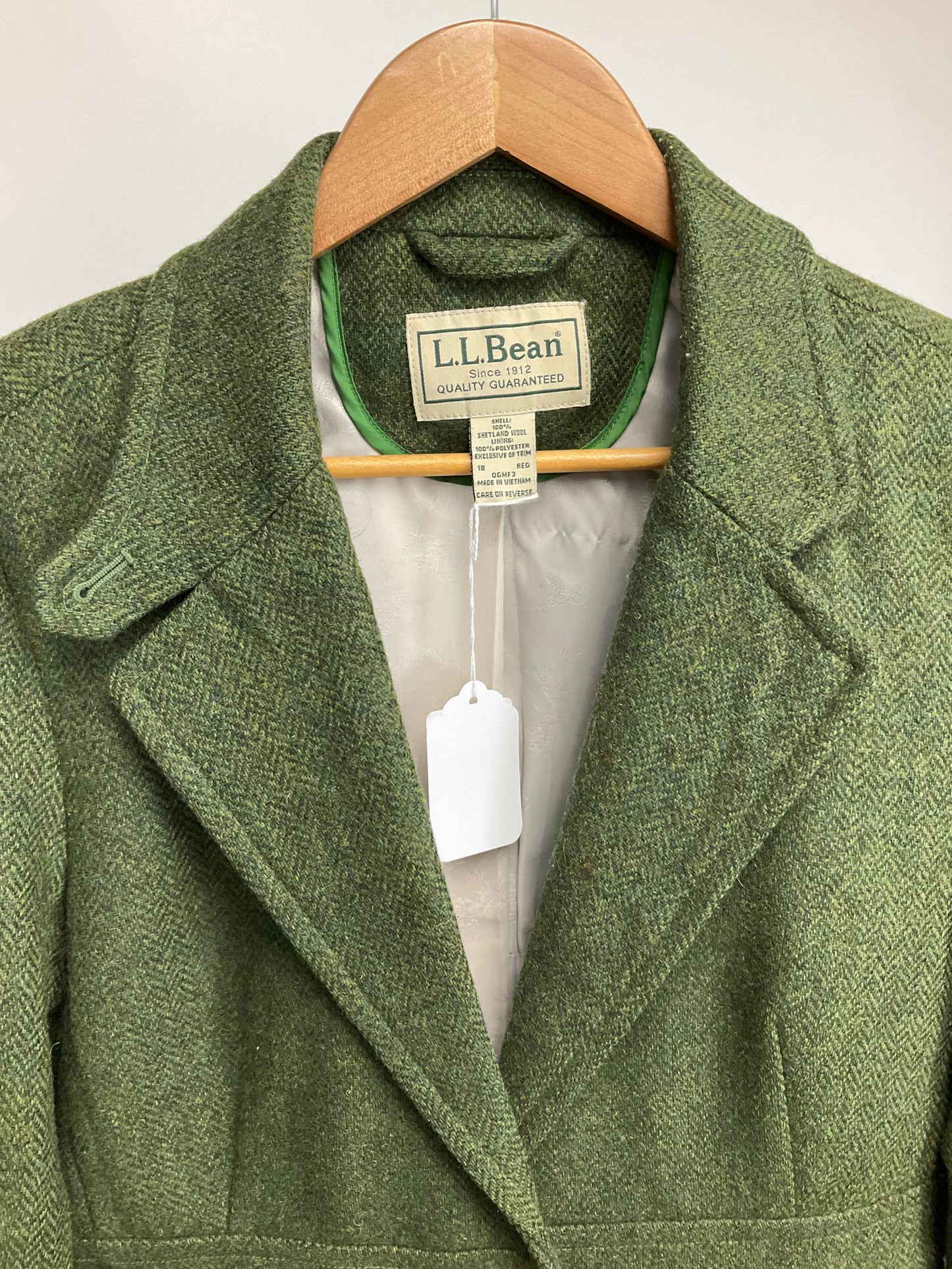 LL BEAN GREEN WOOL BLAZER SZ 16