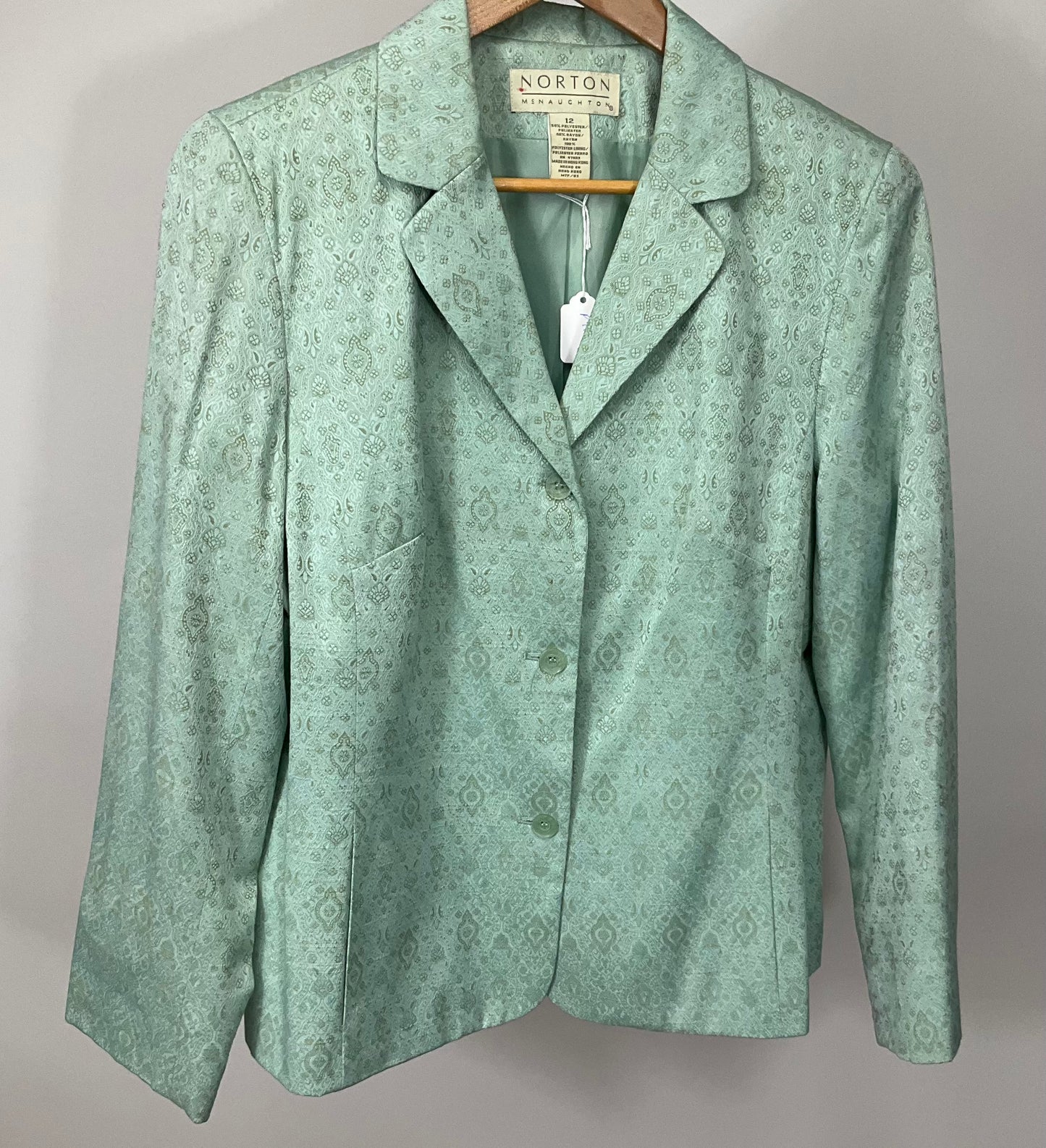 NORTON MCNAUGHTON GREEN TAN SKIRT SUIT SZ 12
