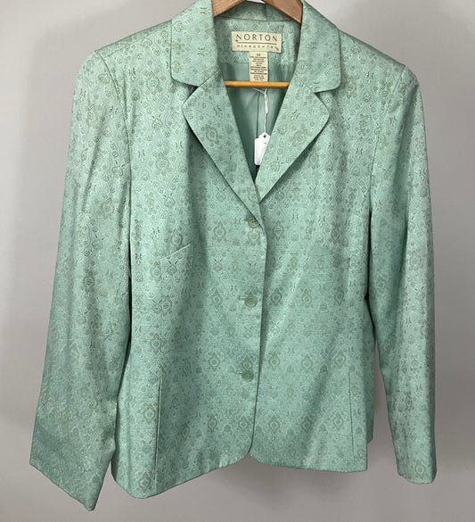 NORTON MCNAUGHTON GREEN TAN SKIRT SUIT SZ 12