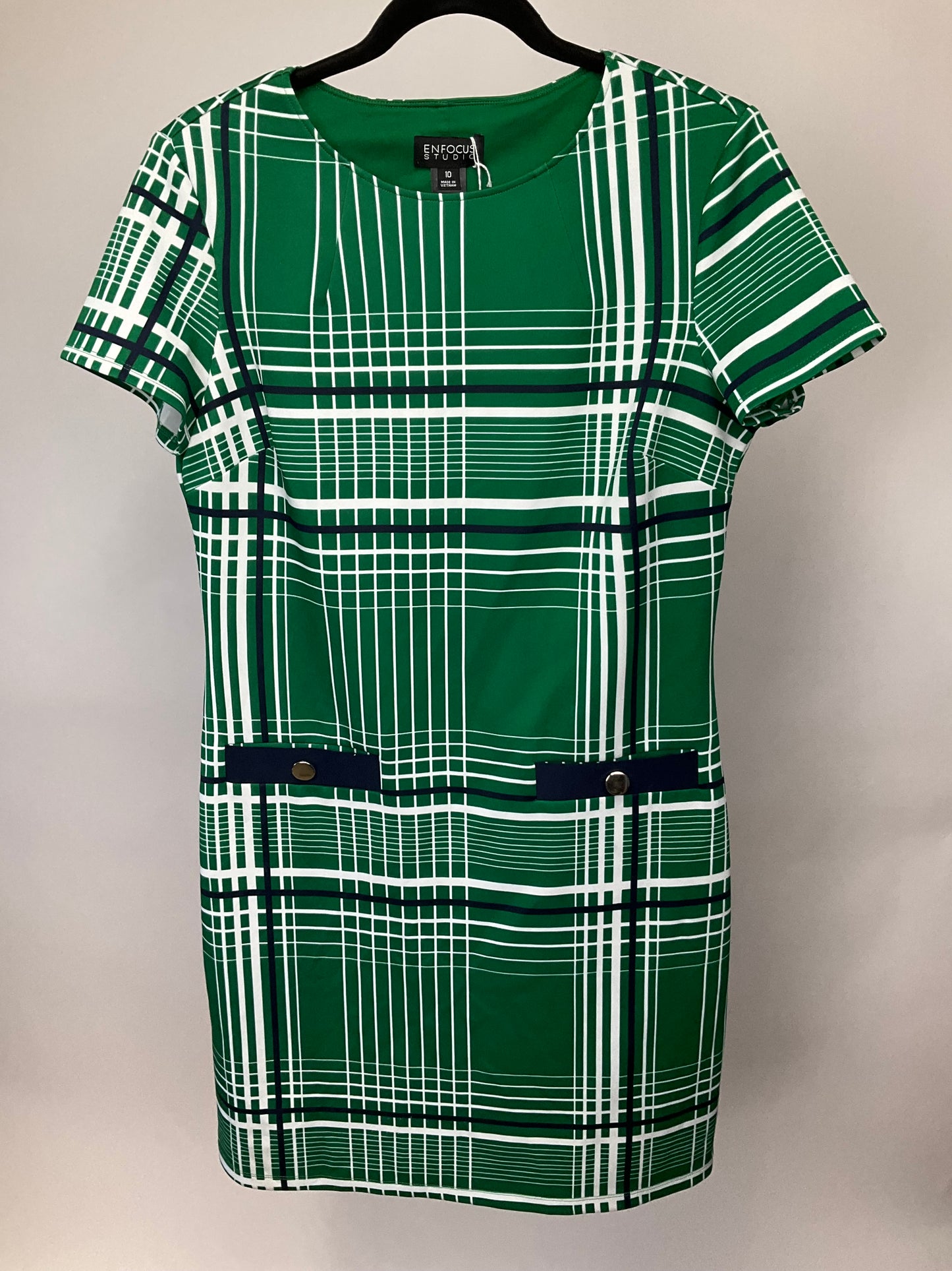 ENFOCUS STUDIO GREEN/WHITE/BLUE DRESS SZ 10