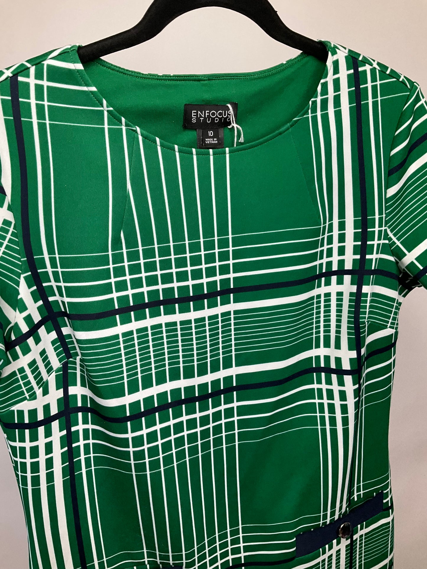 ENFOCUS STUDIO GREEN/WHITE/BLUE DRESS SZ 10