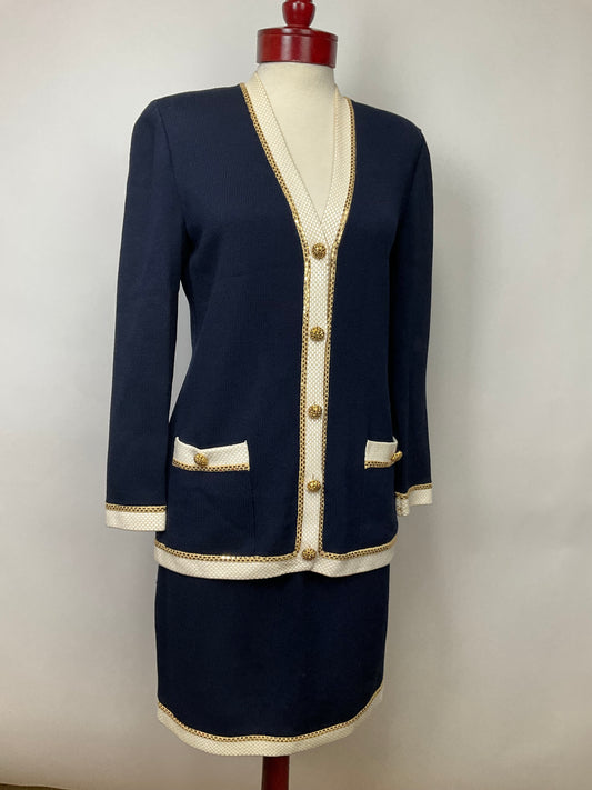 ST JOHN EVENING BLUE/CREAM SKIRT SUIT SZ 6/8