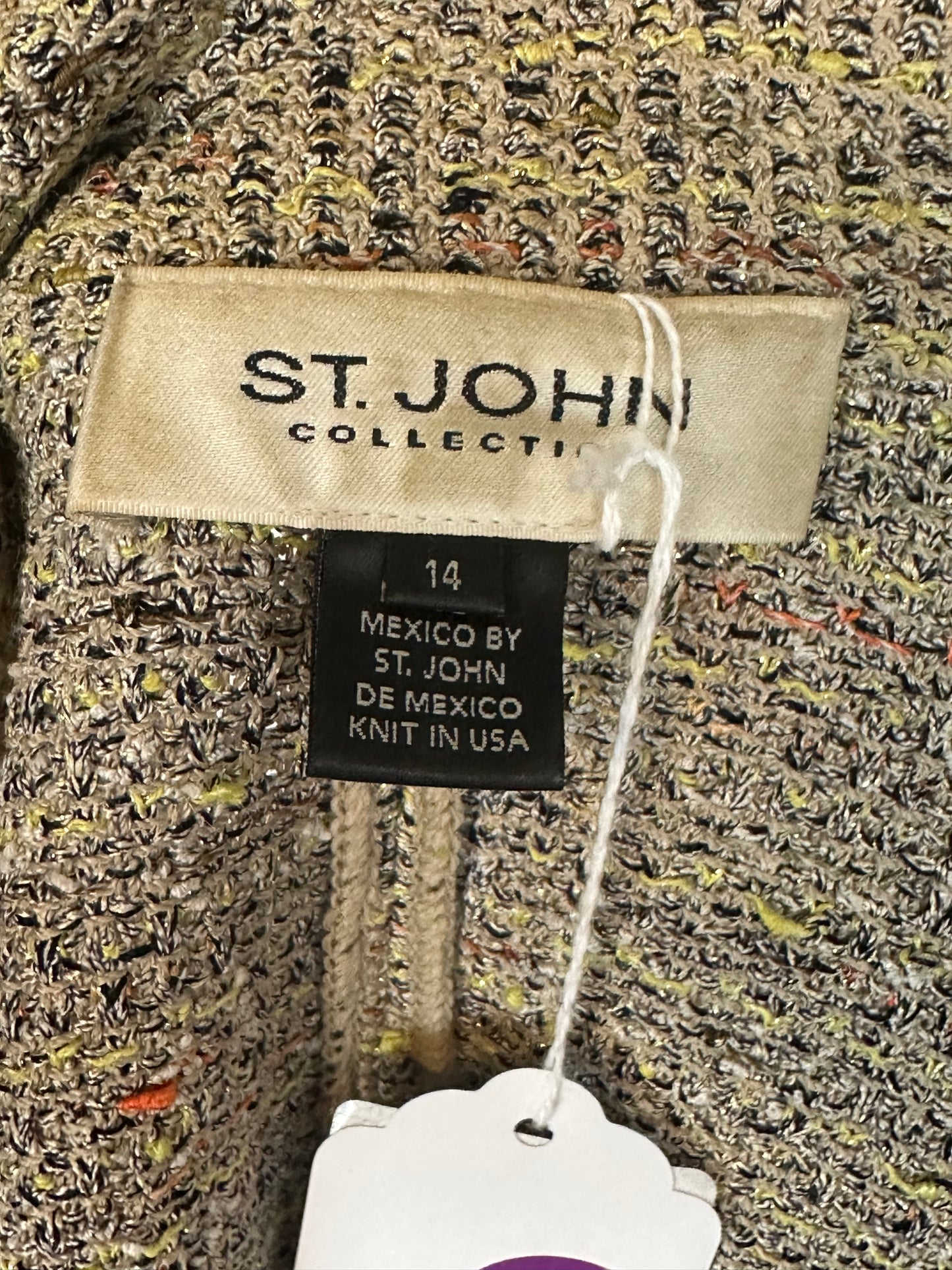 ST JOHN COLLECTION TAN TWEED SKIRT SUIT SZ 14 & 16