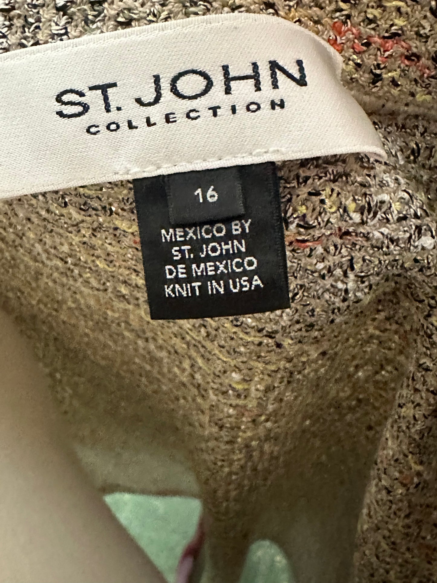 ST JOHN COLLECTION TAN TWEED SKIRT SUIT SZ 14 & 16