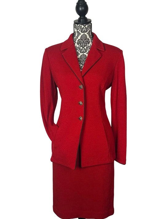 ST JOHN COLLECTION RED SKIRT SUIT SZ 8