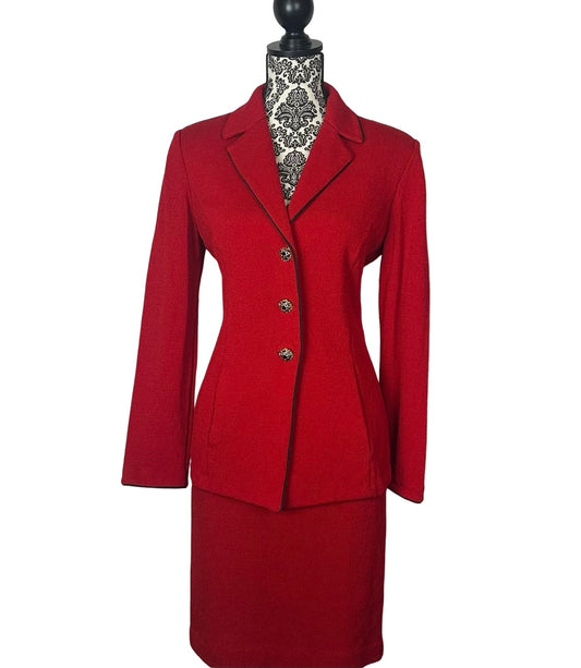ST JOHN COLLECTION RED SKIRT SUIT SZ 8