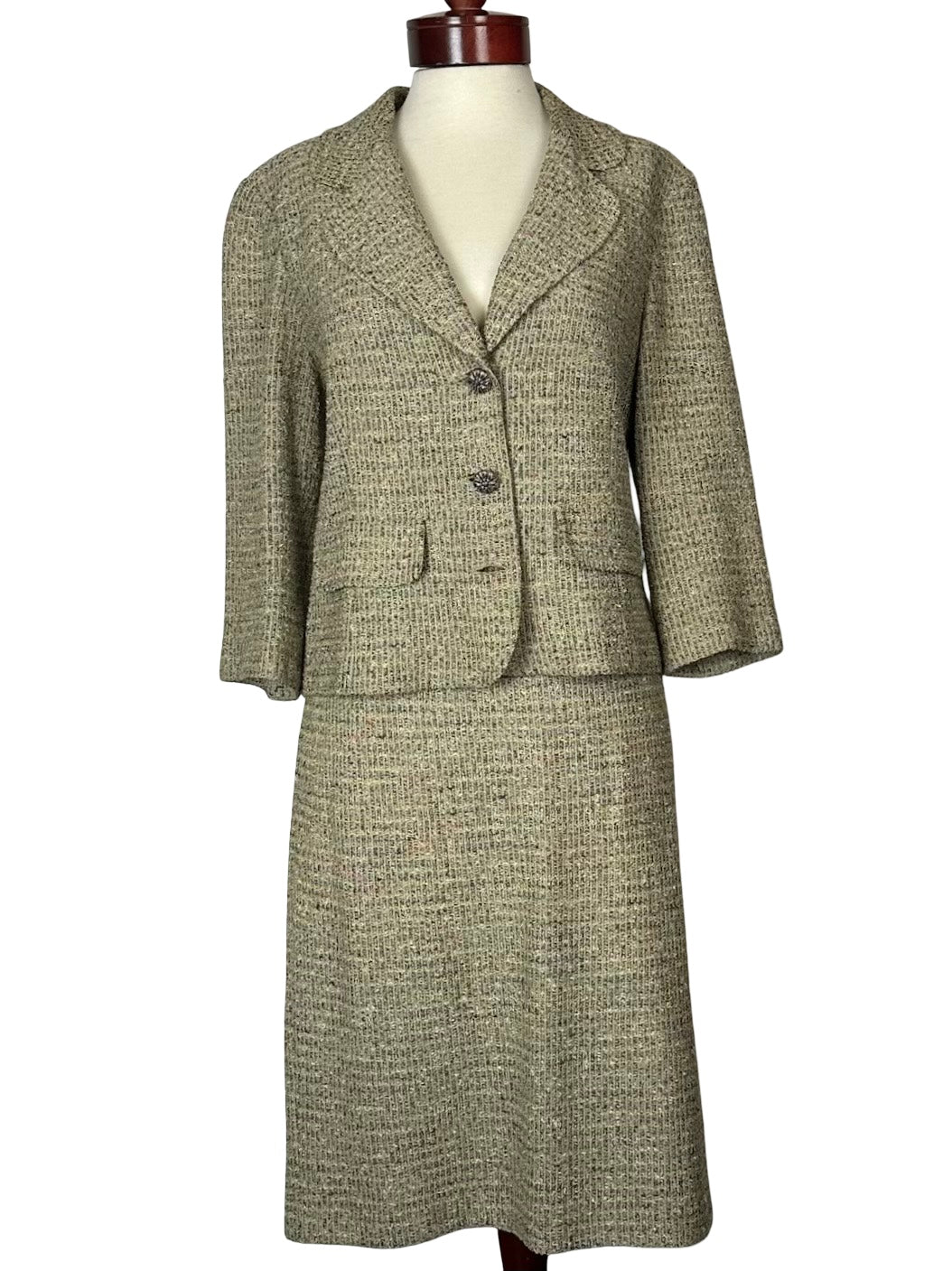 ST JOHN COLLECTION TAN TWEED SKIRT SUIT SZ 14 & 16
